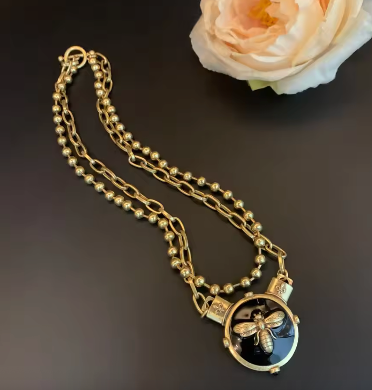 Vintage Double-Layer Bee Pendant Necklace