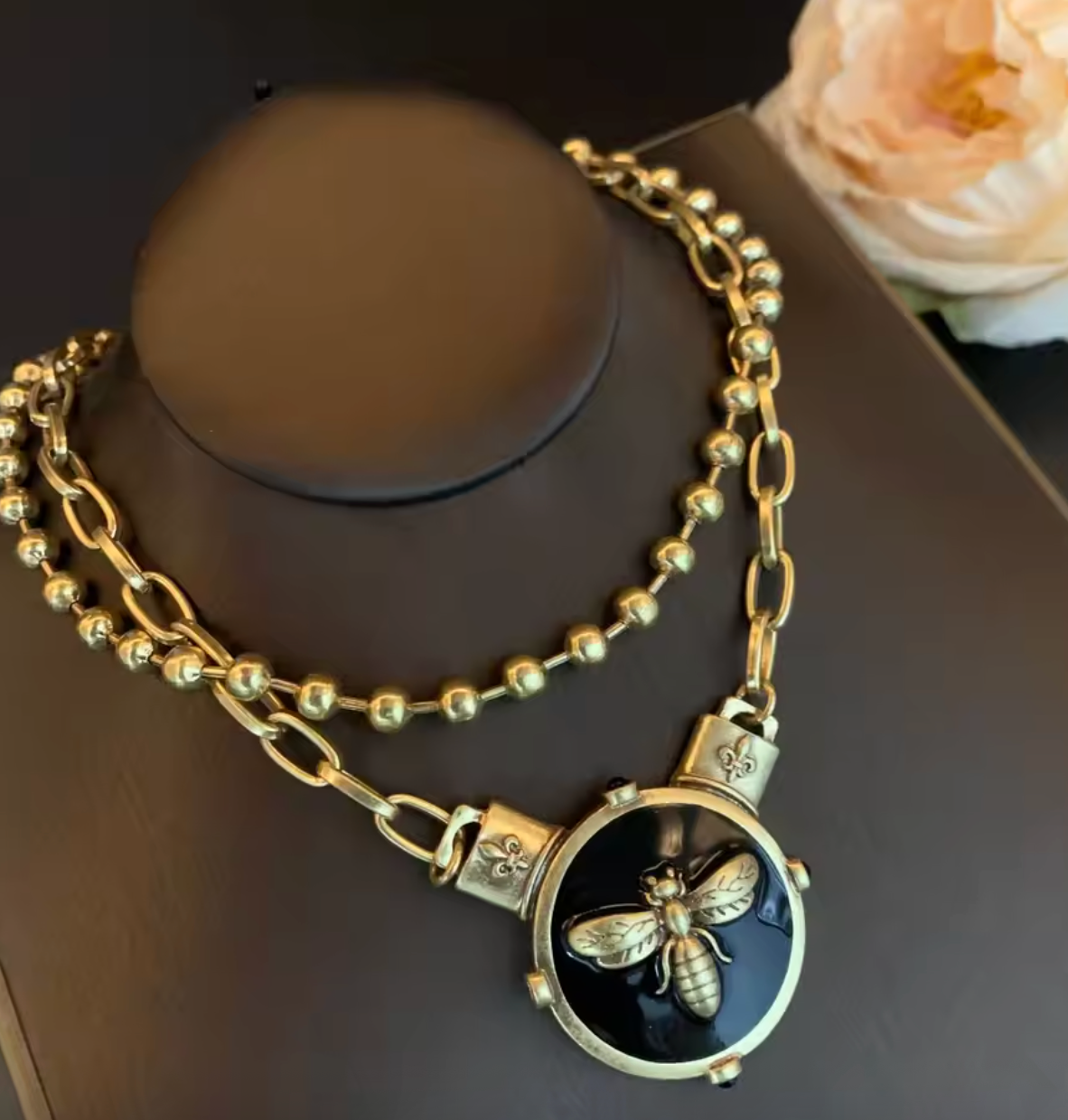 Vintage Double-Layer Bee Pendant Necklace