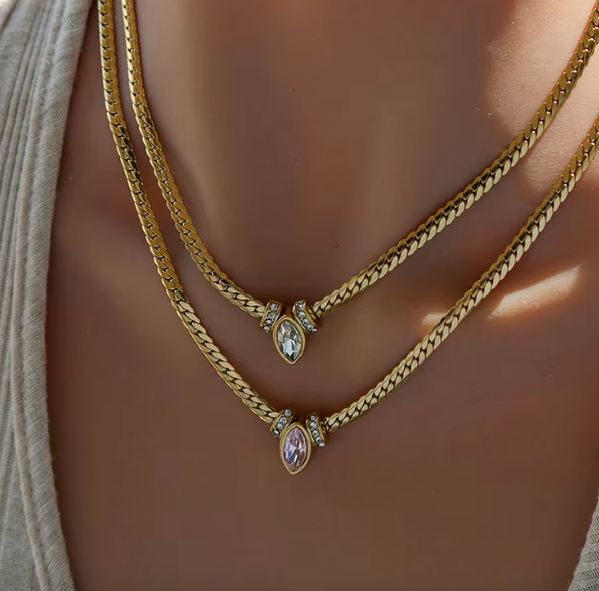 Stainless Steel Sparkling Zirconia Necklace