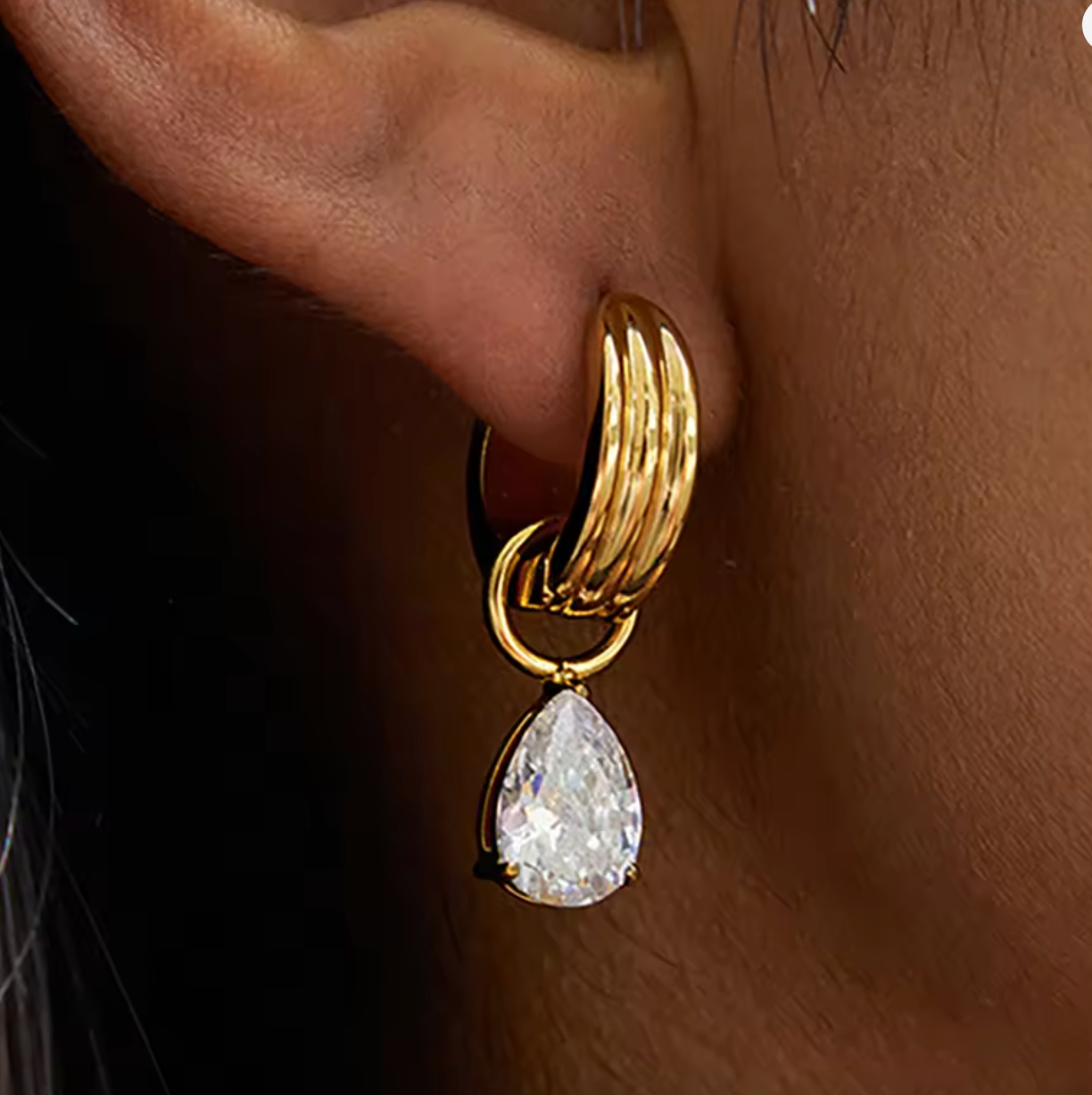 18K Gold Plated White Zircon Pendant Earrings