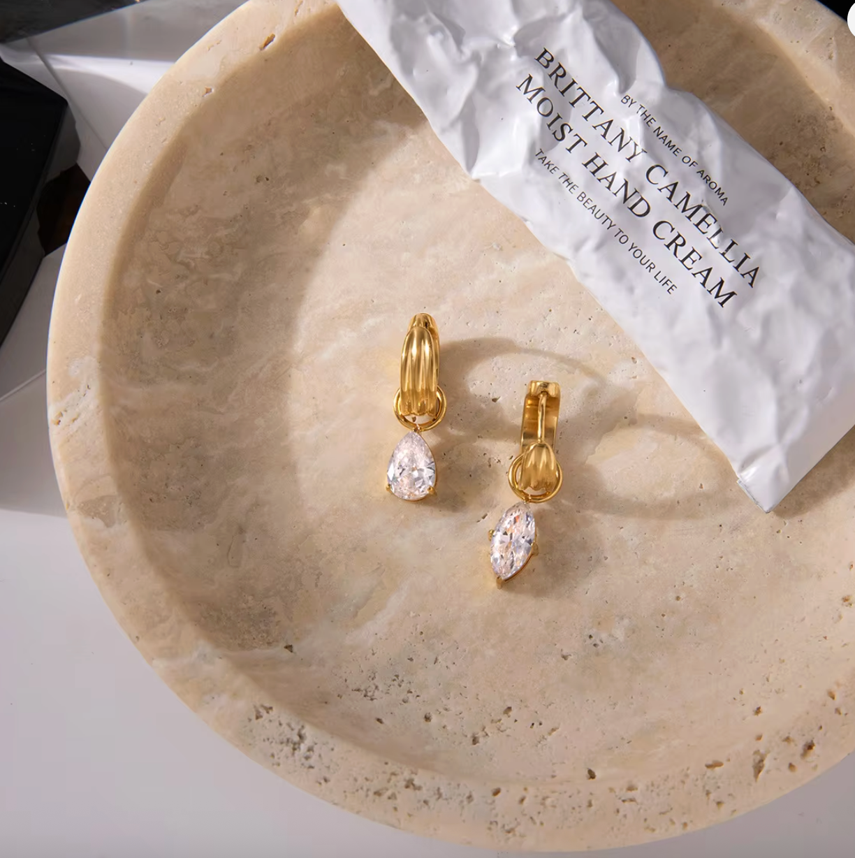 18K Gold Plated White Zircon Pendant Earrings