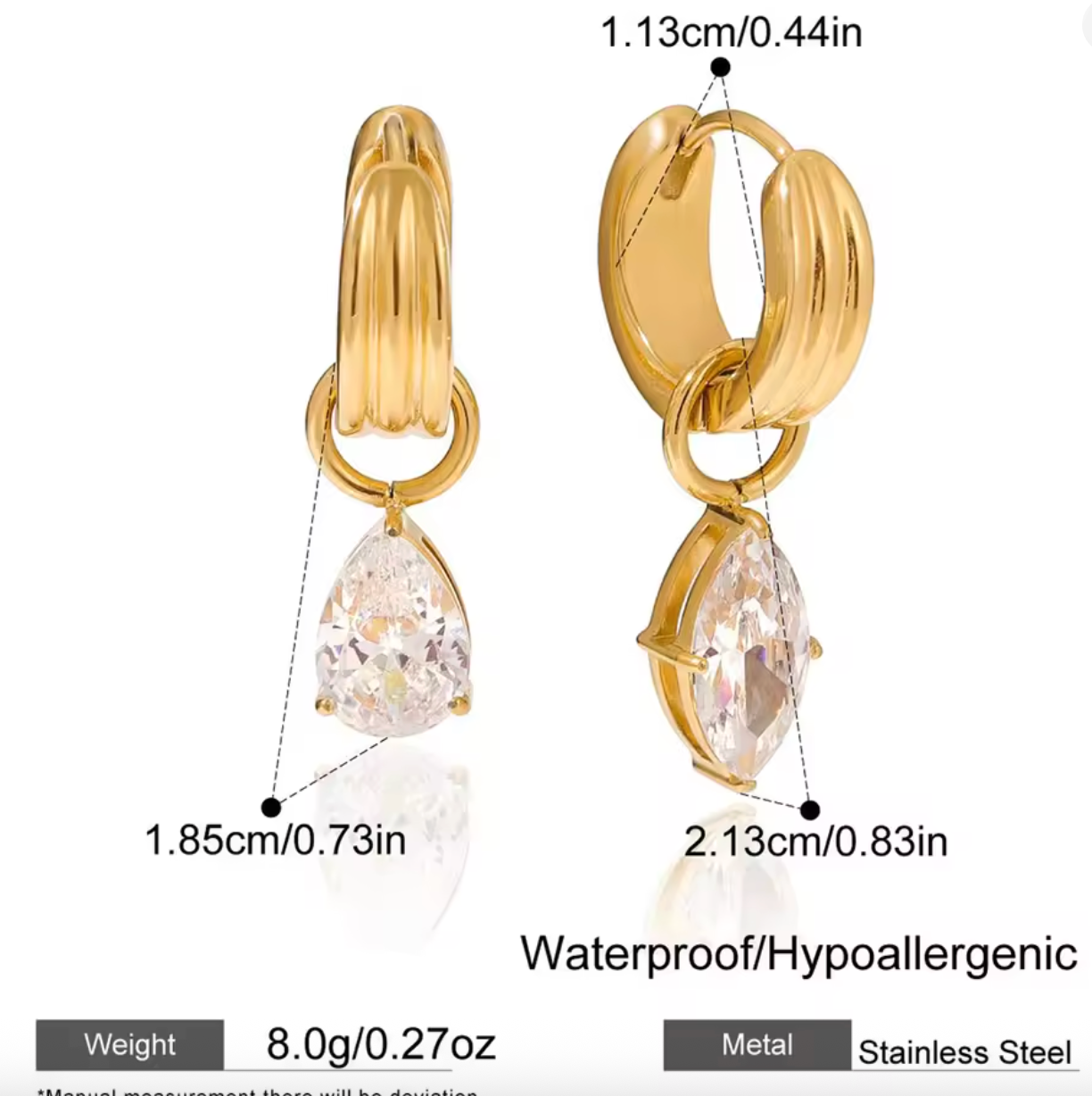 18K Gold Plated White Zircon Pendant Earrings