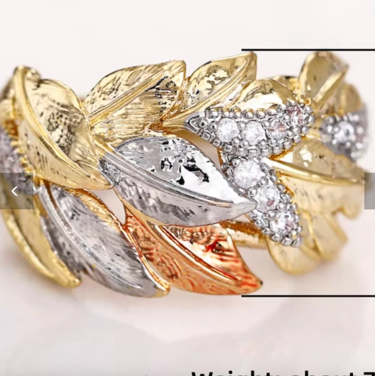 Three-Tone Leaf Design Finger Ring