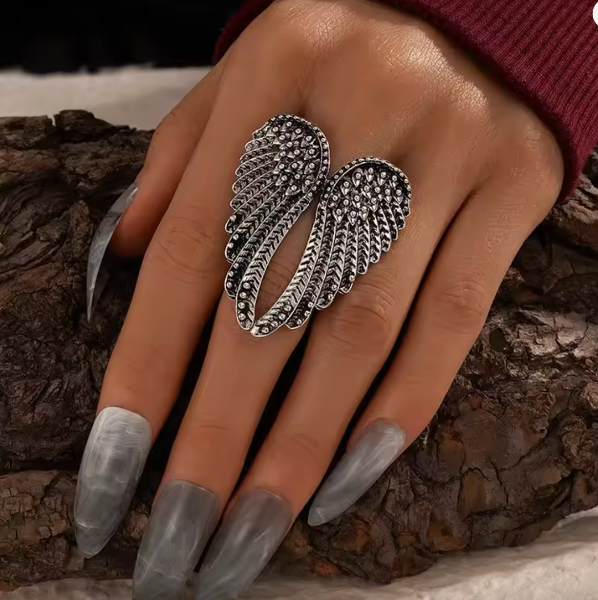 Retro Angel Wings Open Ring