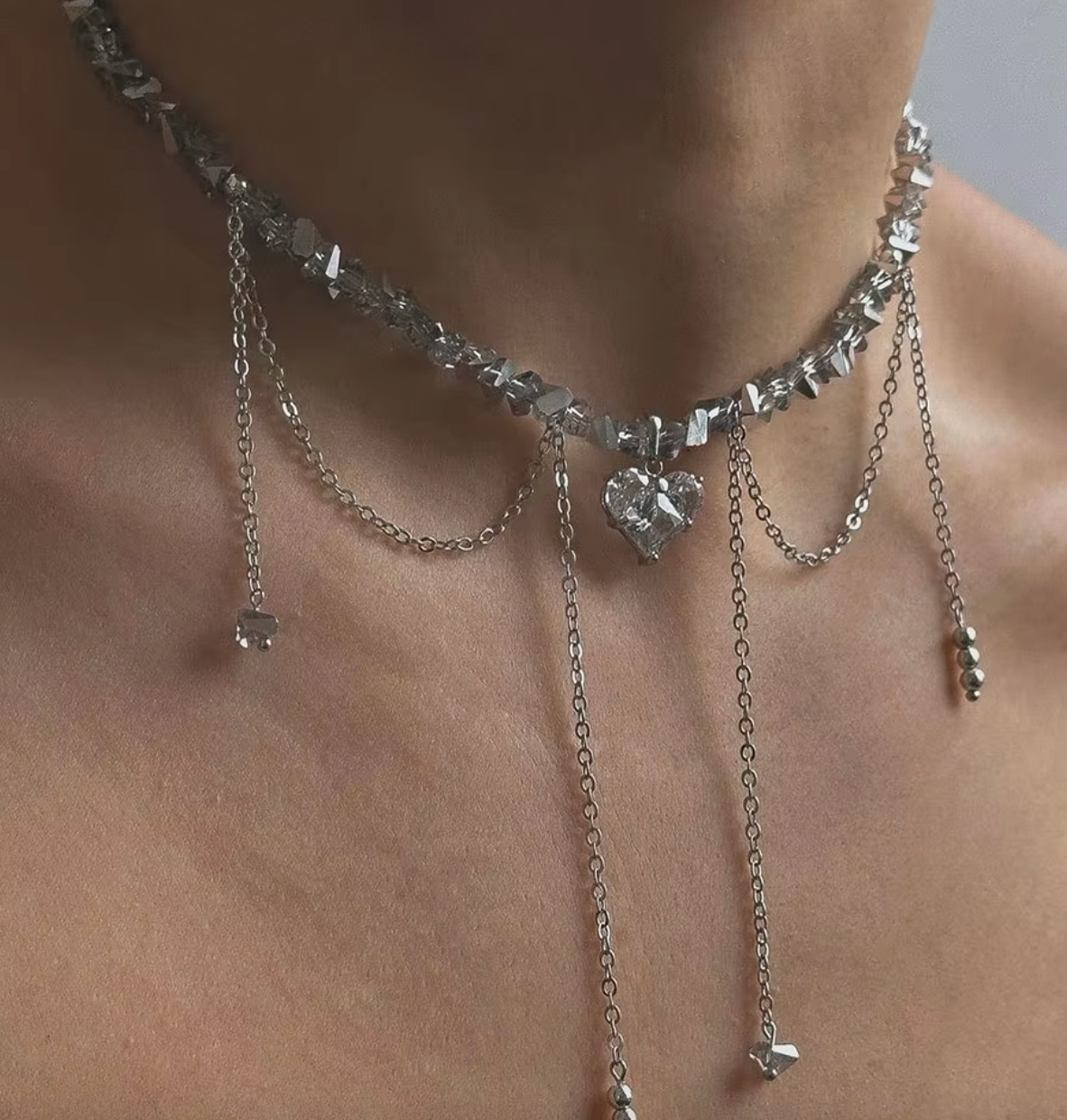 Boho Geometric Crystal Tassel Necklace