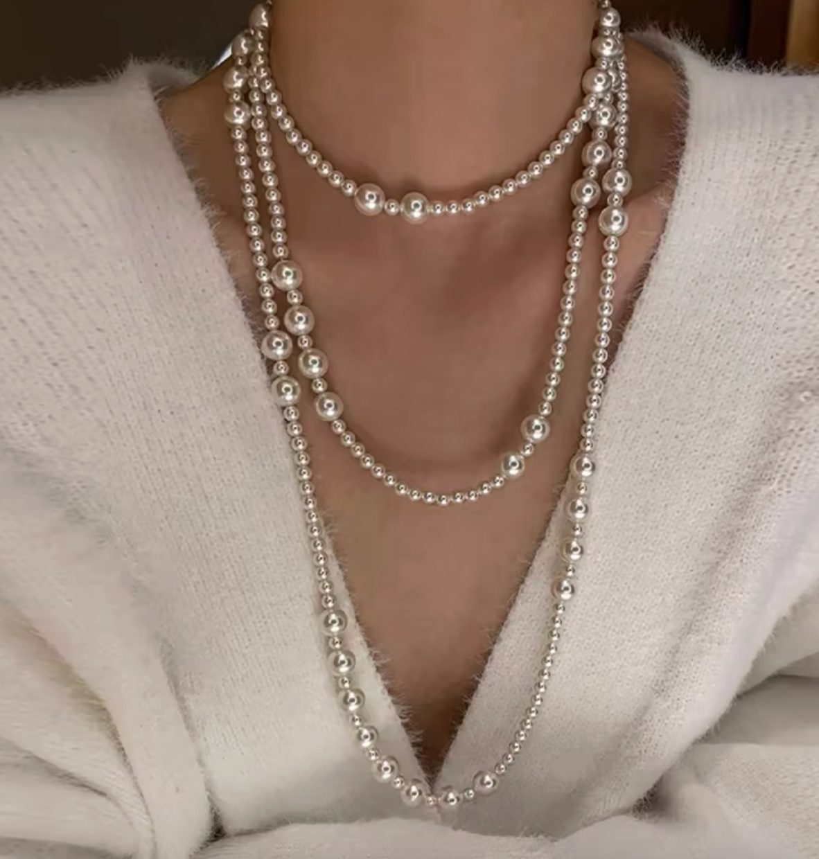 Vintage Long Multi-Layer Pearl Necklace