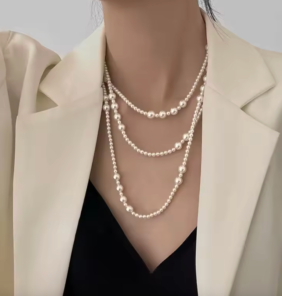 Vintage Long Multi-Layer Pearl Necklace