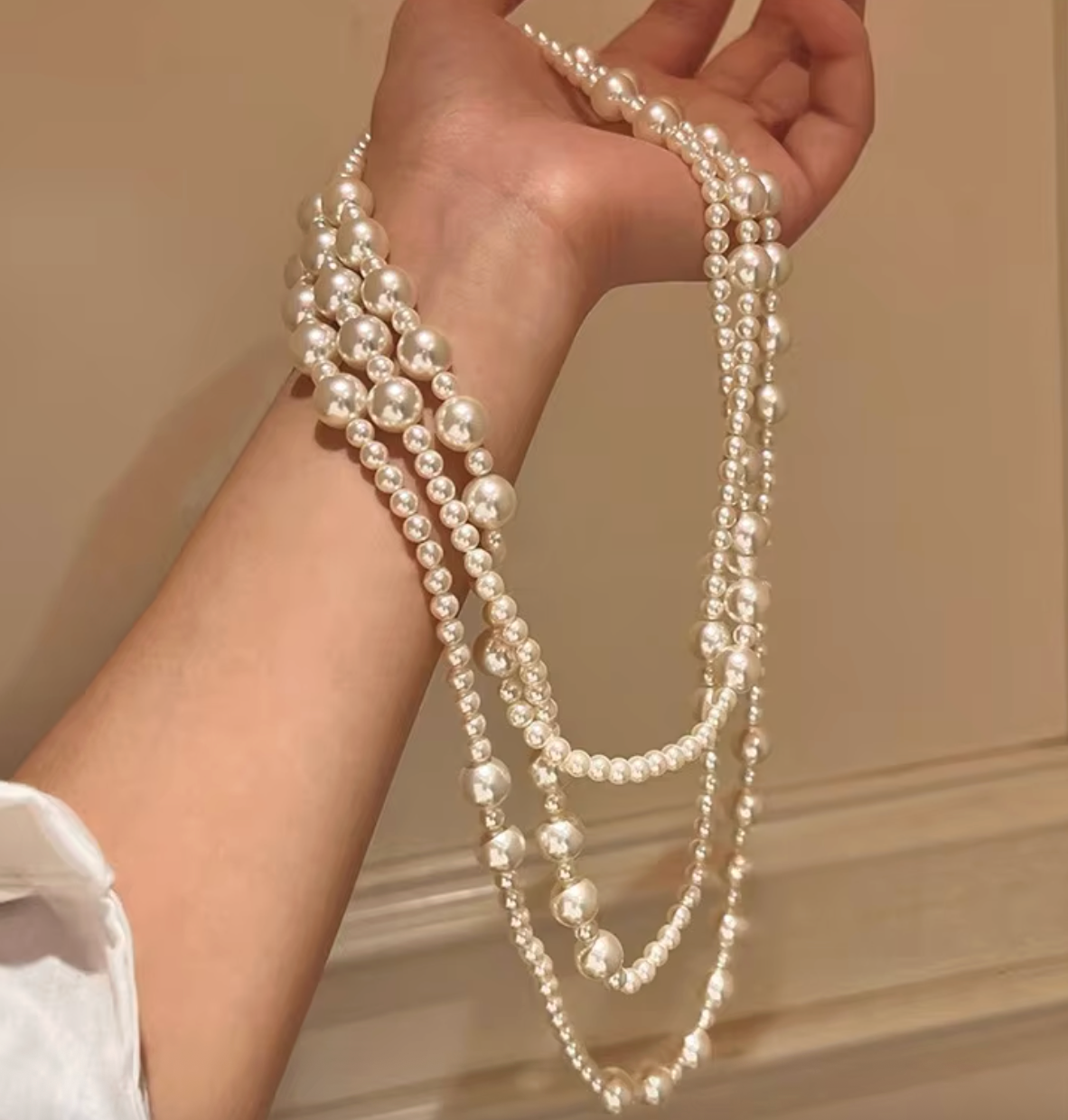 Vintage Long Multi-Layer Pearl Necklace