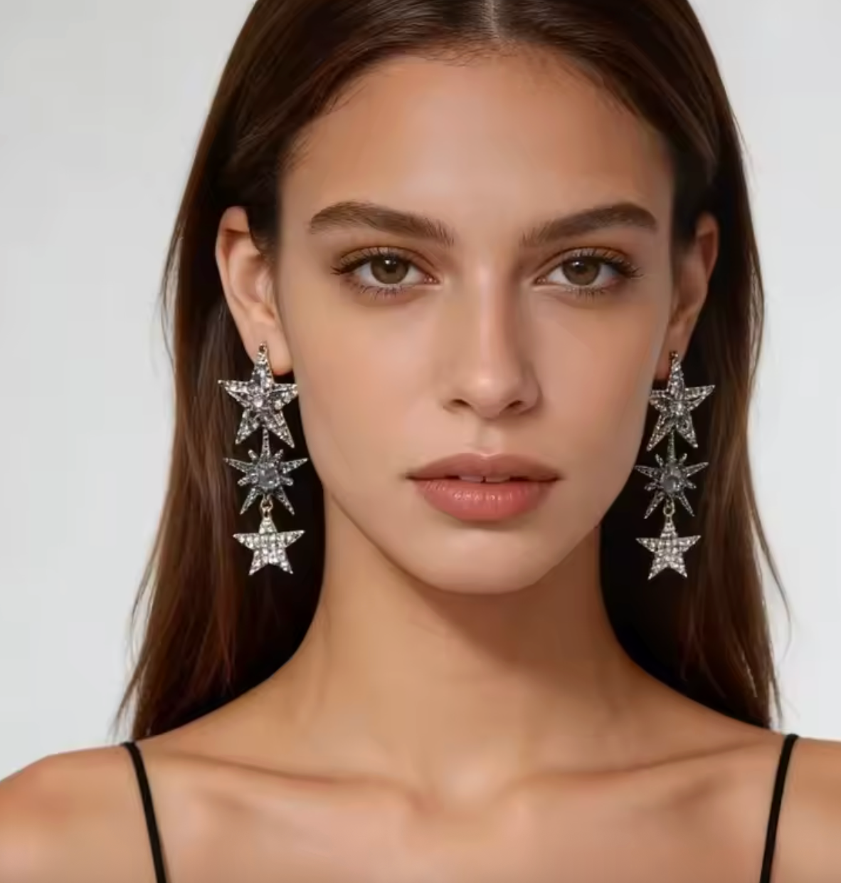 Exaggerated Crystal Rhinestone Pentagram Star Drop Earrings