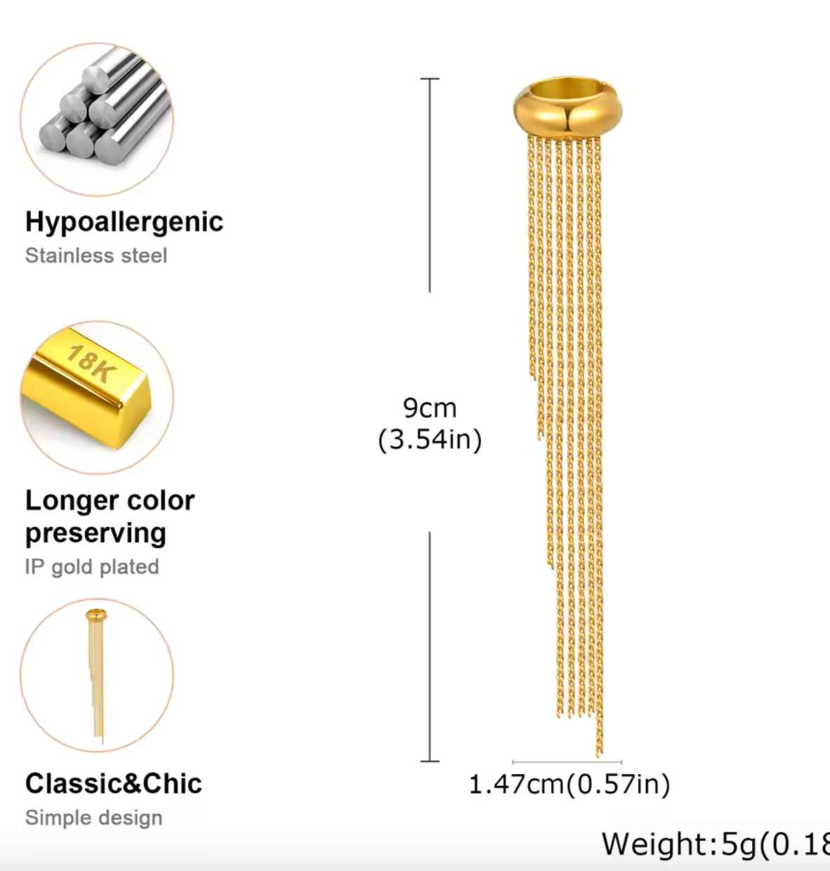 Long Tassel C-Shaped Ear Cuff