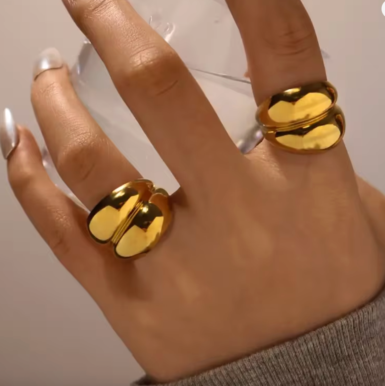 Stainless Steel Double-Layer Geometric Ring